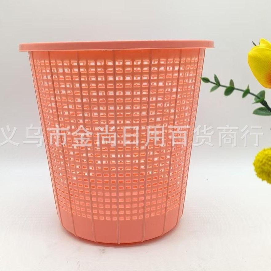Wholesale simple household hollowed-out trash cans, plastic wastebaskets without pressure rings, and simple kitchen and bathroom storage buckets Specification image