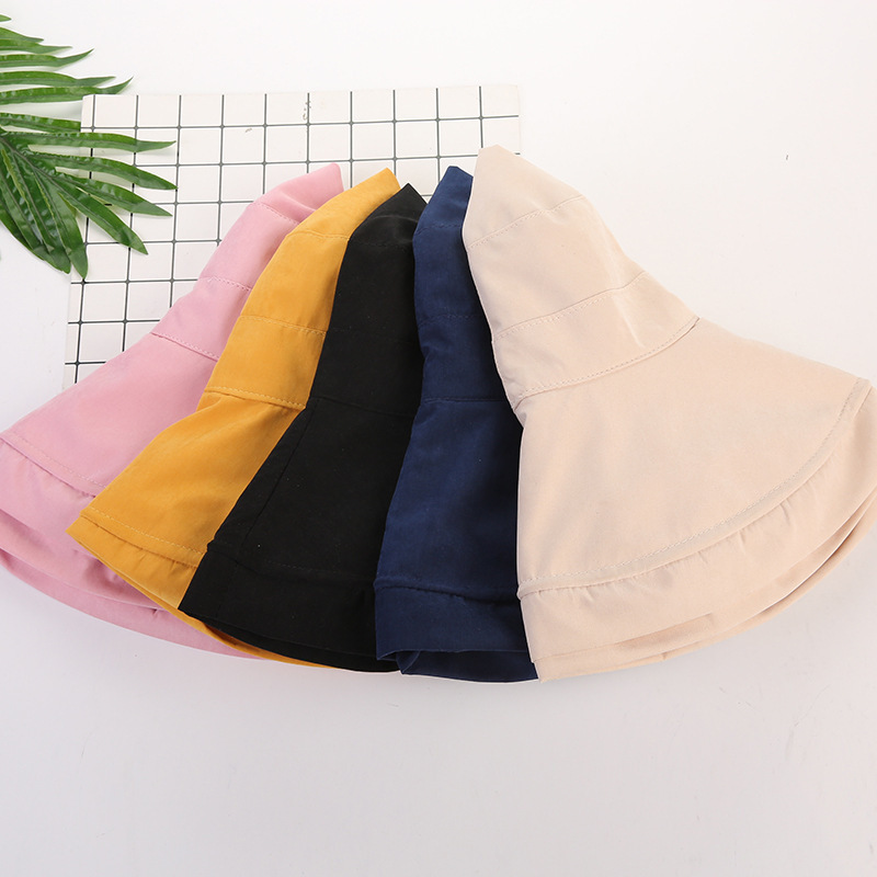 Summer new peel-skin velvet fisherman's hat, Korean style ins wide-brimmed hat, foldable sun protection outdoor casual sun hat Item Picture