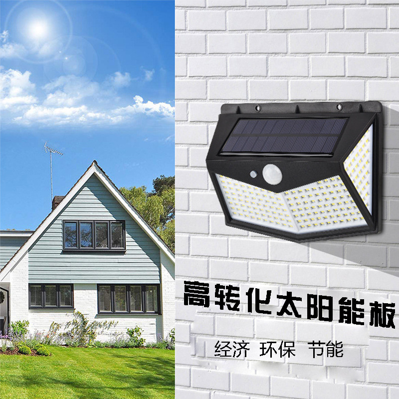 New 212LED solar wall lamp, integrated human body sensor wall lamp, outdoor waterproof garden lamp Item Picture