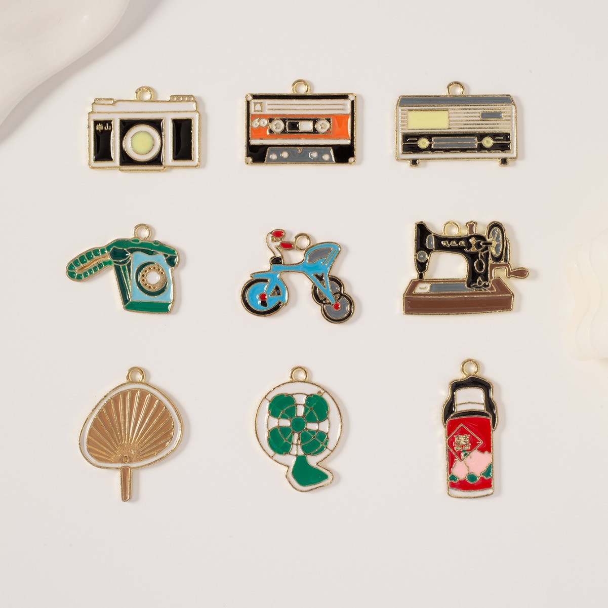 Factory direct sales of nostalgic series life fun alloy oil drip DIY accessories, keychains, pendants, earrings and earrings details Picture