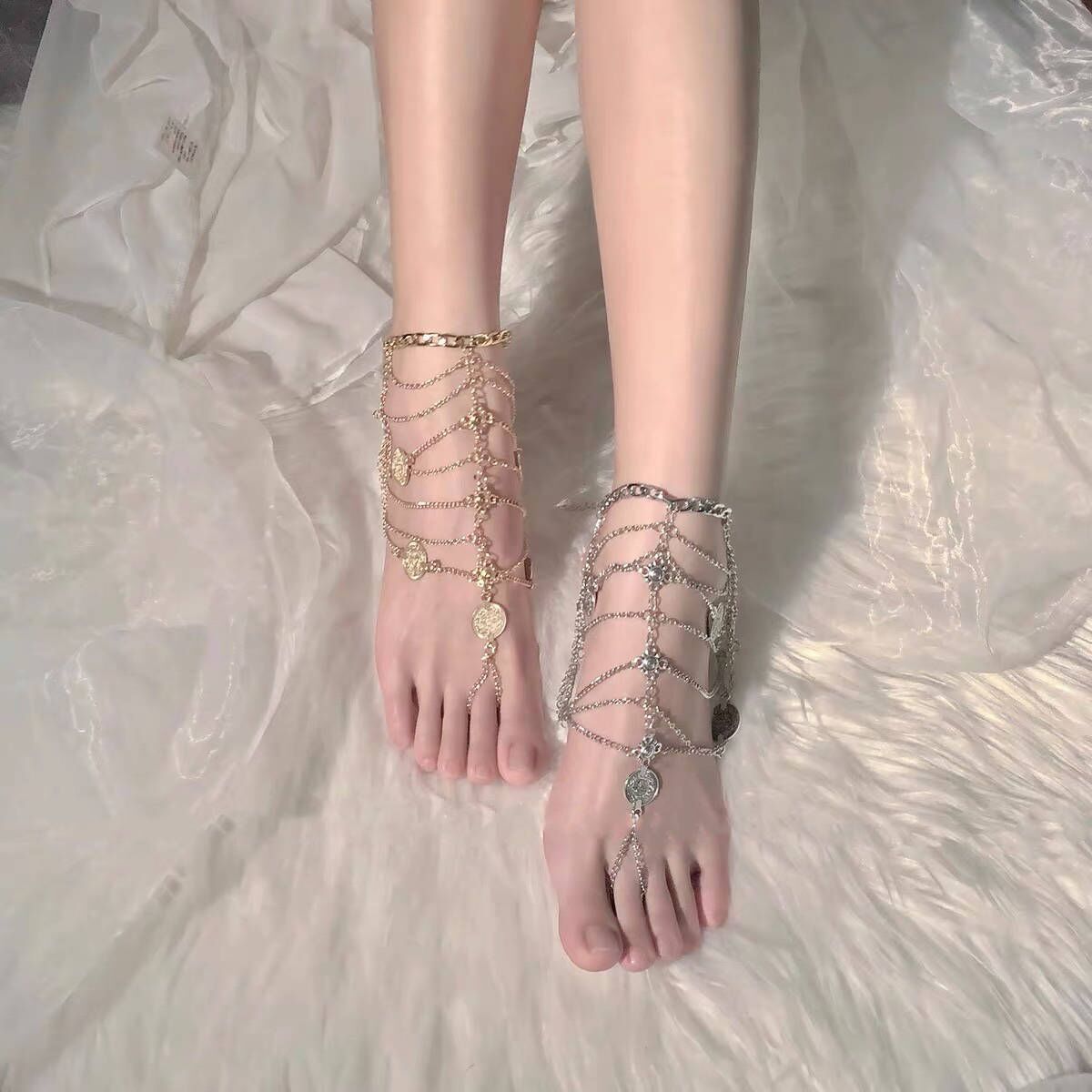 异域风情流苏多层脚链纯欲脚背cos复古宫廷风吊坠性感足控足饰图