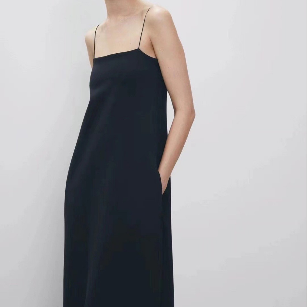 Th~Row Halter dress 2024 Spring and Autumn one-neck thin shoulder strap tall floor-length long dress with slit A-line dress