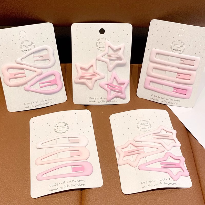 Pink cute star-shaped hair clips, side hair clips for women, children's heart-shaped bb clips, broken hair clips, headwear for summer Specification image