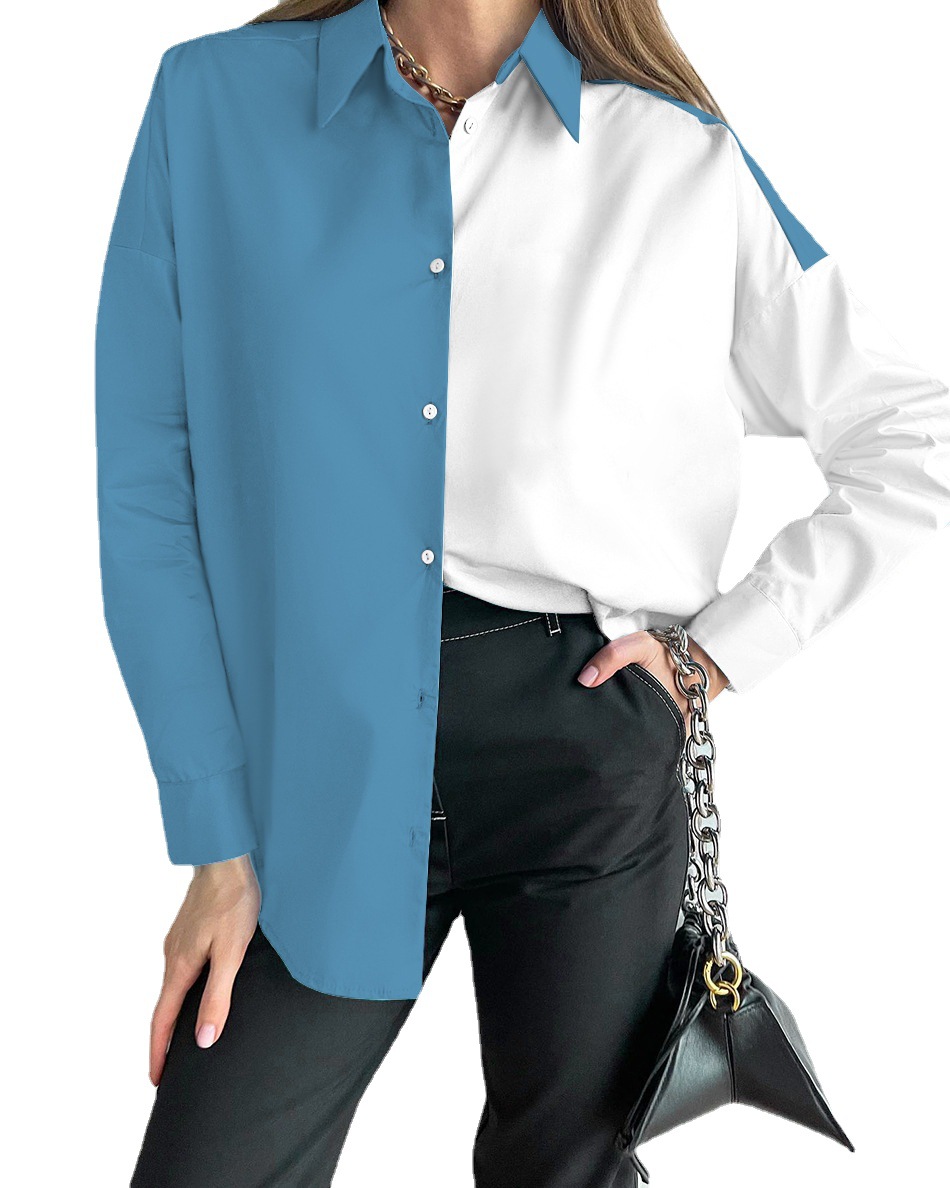 Spring and Autumn's new cross-border trade Amazon women's long-sleeved shirt in black and white, fashionable women's shirt details Picture