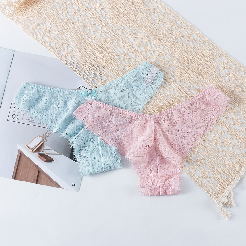 Cross-Border Factory Sexy Female Thong Fitness Invisible T Pants Female Transparent Lace Sexy Briefs Female details Picture