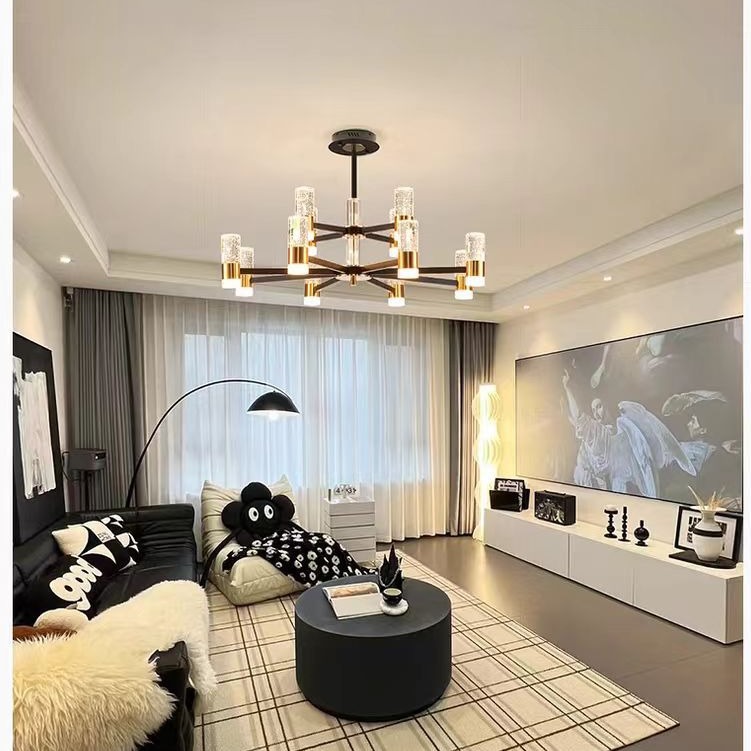 New modern, simple and light luxury bubble column crystal living room chandelier, high-end and elegant, full-house villa, dining room and bedroom lamp Application Scenario