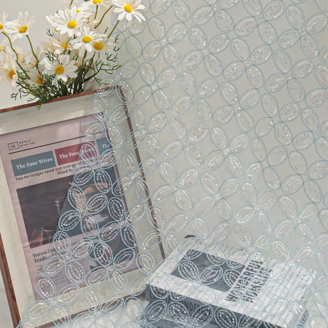 Hongli Technology's three-in-one three-dimensional jacquard Lolita lace mesh fabric for girls' lucky four-leaf clover hook-flower sequin fabric HLJC-0794 sequin embroidery supports rice sample cutting, immediate delivery and customization Application Scenario