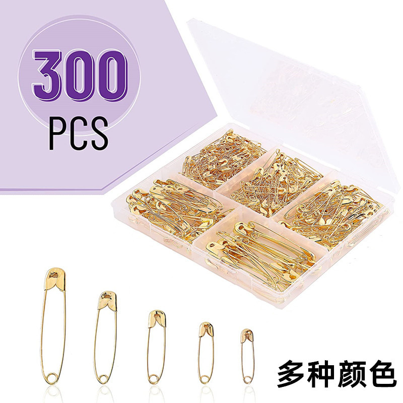 For cross-border boxed 300 safety pins 5 size rust-proof safety pin gold gold black Amazon lock pin
