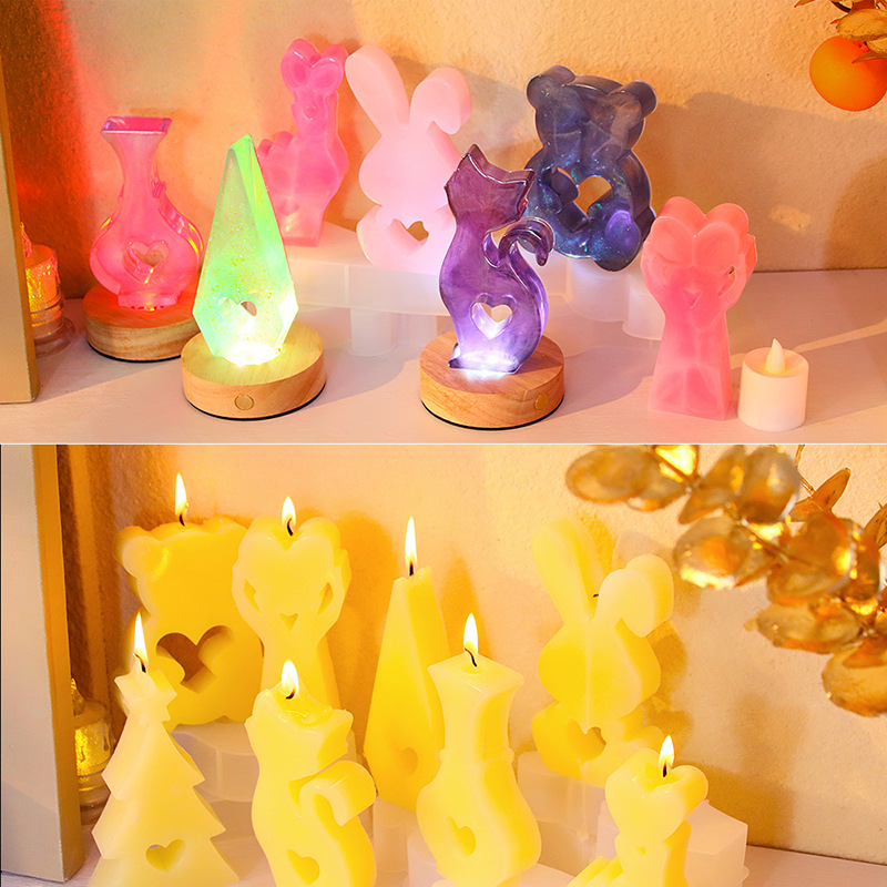 diy epoxy resin Easter bunny scented candle mold, heart-shaped house, cat gypsum decorative item, silicone mold details Picture