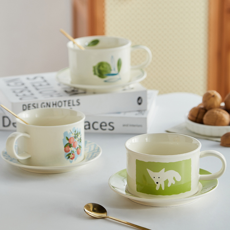 好看小清新家用早餐燕麦杯陶瓷杯高颜值茶杯马克杯中古咖啡杯