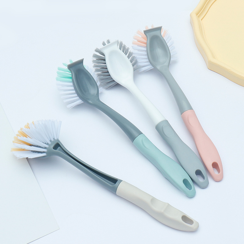 Plastic pot brush with spatula, dishwashing brush, hanging type, non-stick oil, long-handled pot brush, stove brush, cleaning brush recommended details Picture