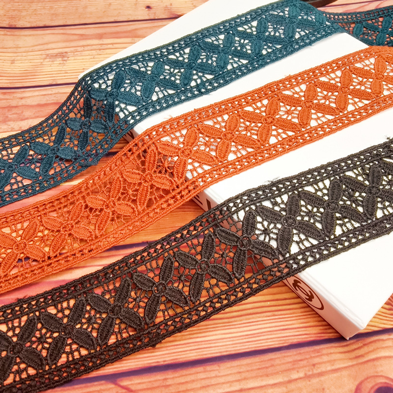 Lace factory direct sales of new black, dark green, brick red water-soluble double-sided barcode lace for clothing, scarves and home textile accessories Specification image