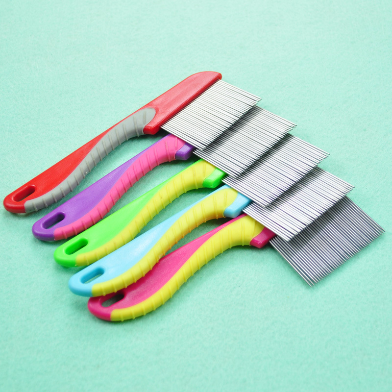 Pet comb, long needle, dense teeth, flea comb, colorful plastic grooming comb, pet stainless steel needle Specification image
