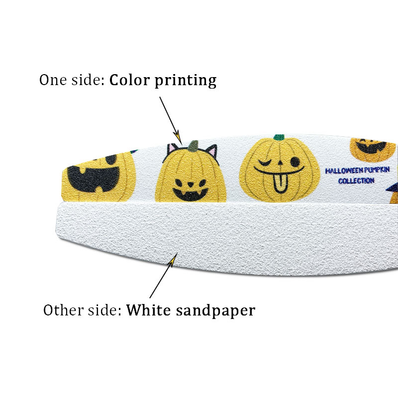Nail art tools, nail files, half-moon-shaped printed nail art shaping grinding strips, Halloween color printing sandpaper files Item Picture