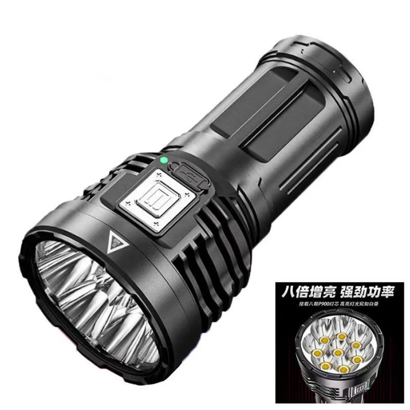 跨境COB八核强光手电筒LED充电家用户外夜骑探照夜钓超亮强光手电