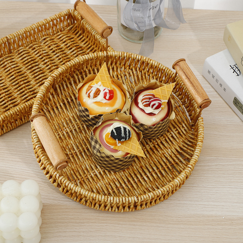 Wicker-like fruit basket, hand-woven Japanese bread basket, steamed bun basket, living room household storage basket, wicker-woven double-ear support basket Application Scenario