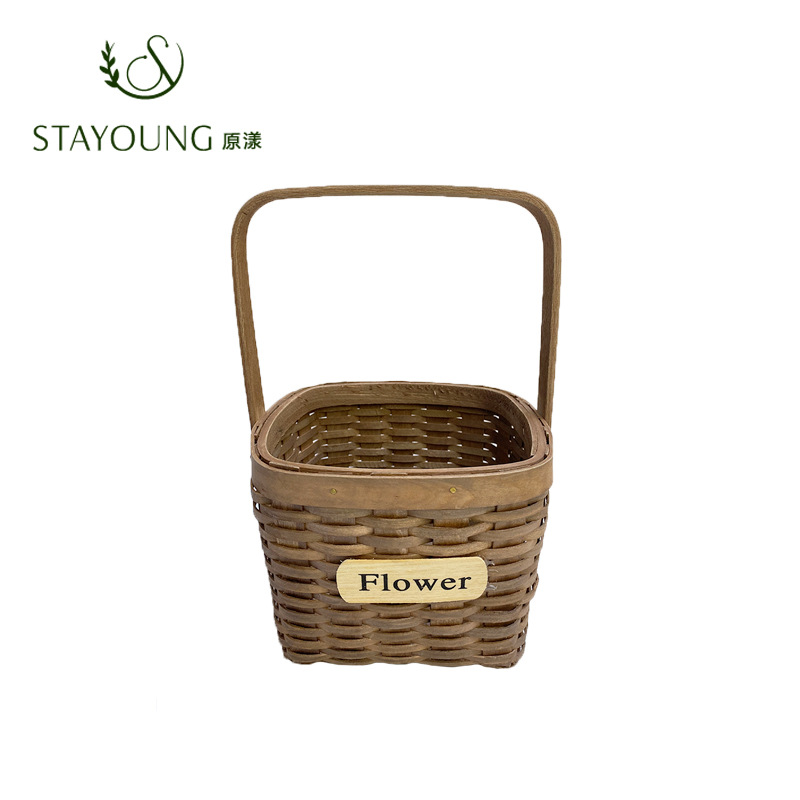 Yuanyang Korean-style wooden chip flower baskets, hand-woven baskets, flower art training, flower arrangement baskets, fruit baskets, hand-held baskets, storage baskets Item Picture