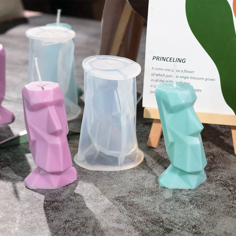 diy Easter Island Giant resin mold Cut surface Abstract human face scented candle silicone mold details Picture