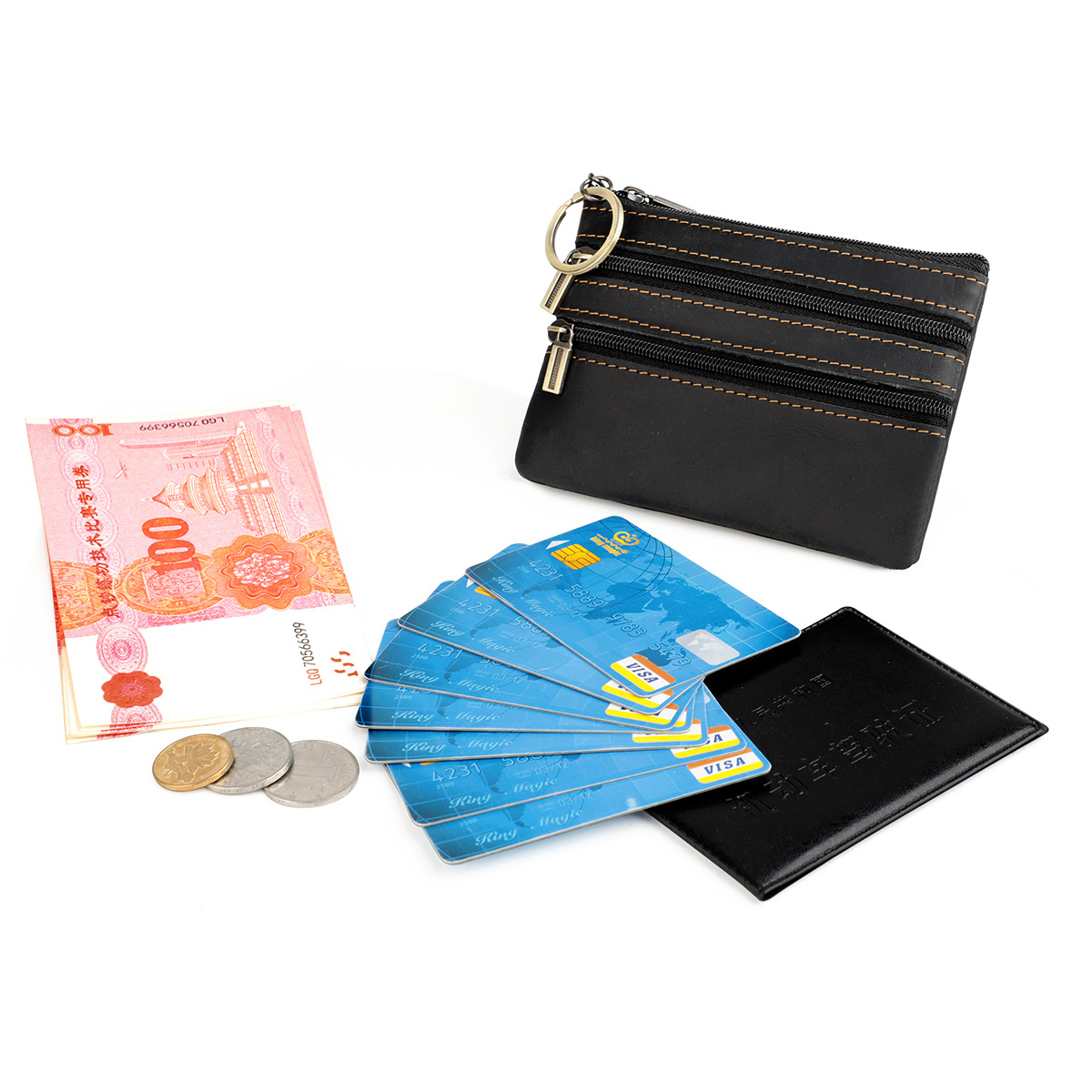 Europe And The United States Retro Crazy Horse Leather Change Baotou Layer Cattle Pickup Bag Men's And Women's Credit Card Sleeve Car Key Bag Leather details Picture