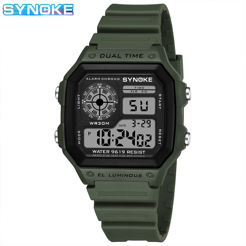 SYNOKE light, thin, square, classic student watch, electronic watch, luminous, waterproof, sports men's small square hand Item Picture