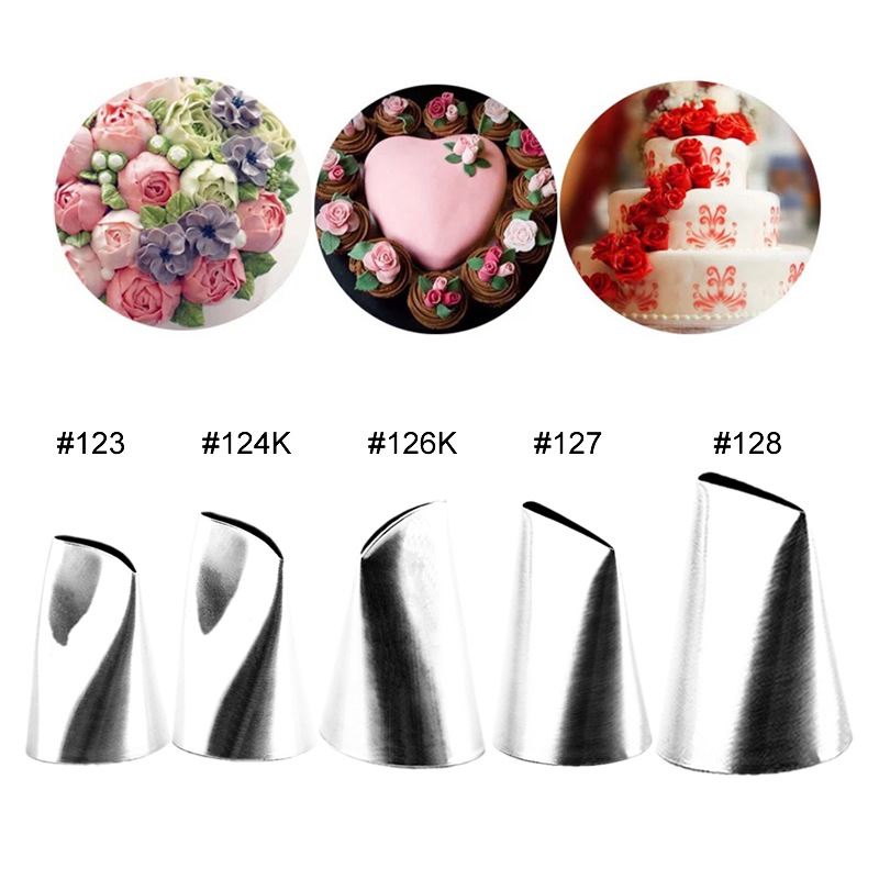 跨境玫瑰裱花嘴5件套 花瓣奶油豆沙嘴套装#123#124K#126K烘焙工具