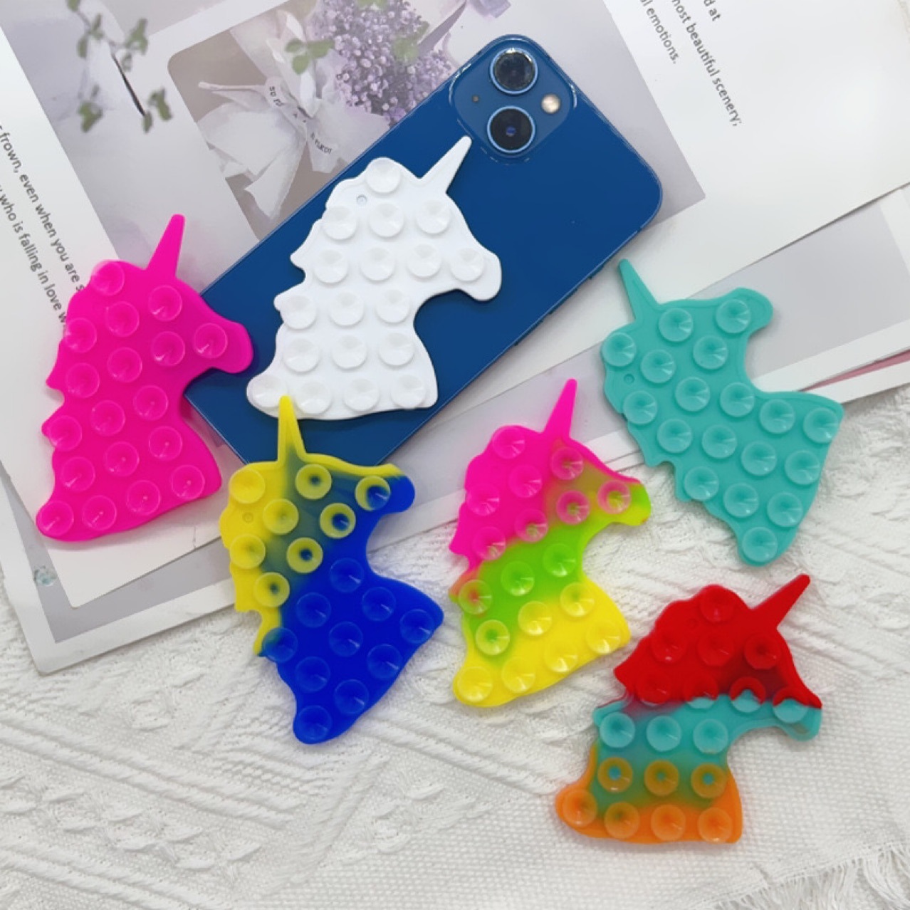 Silicone unicorn double-sided suction cup Mobile tablet non-slip silicone suction cup Multi-functional unicorn double-sided suction cup full figure