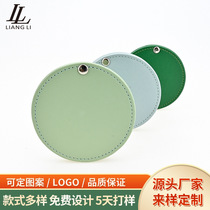 Simple PU makeup mirror portable handheld circular mirror single-sided folding can print logo mini makeup mirror