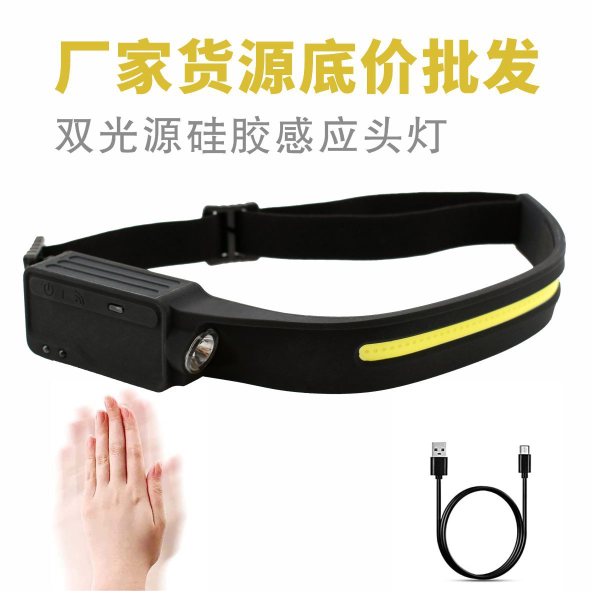 Cross-border outdoor headlamps, LED strong headlamps, waving smart sensor headlamps, new USB charging night running fishing lamps Item Picture