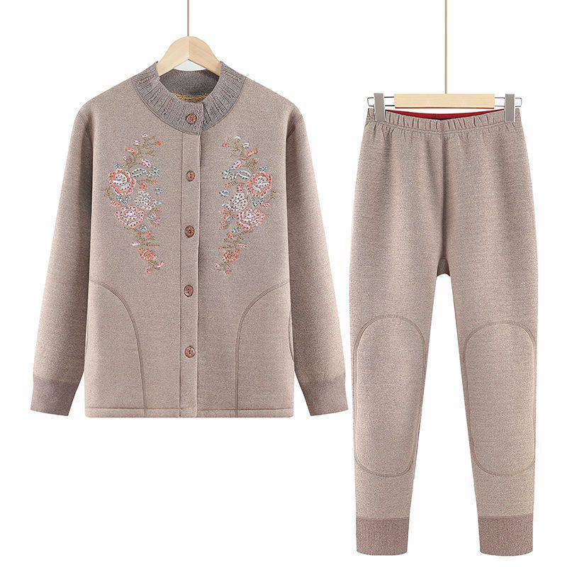 A new style of warm suit for middle-aged and elderly people, featuring thickened fleece for grandmothers, autumn and winter lambskin cardigan with embroidery for the elderly Item Picture
