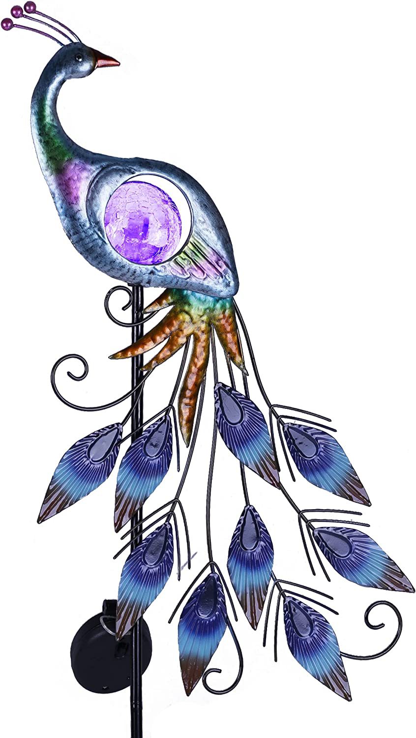 Peacock solar garden lamp, metal garden decorative strip, cracked glass ball solar outdoor lamp, decorative courtyard Item Picture