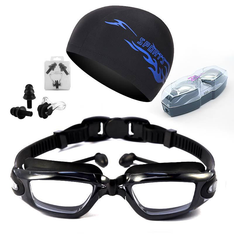 Manufacturers Direct Hd Waterproof And Anti-Fog Swimming Glasses For Men And Women Large Frame Electroplating Swimming Goggles With Earplugs Swimming Cap Equipment Item Picture
