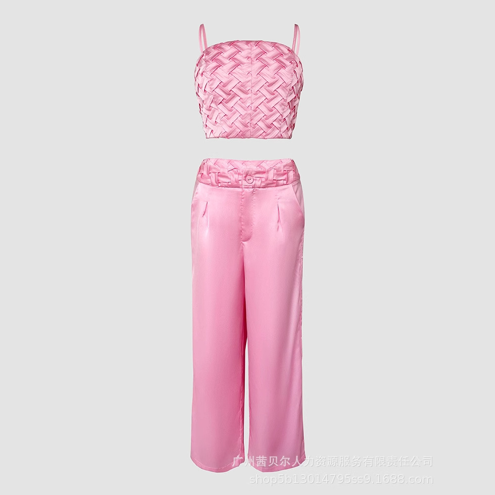 ODS5652 woven texture halter top and wide-leg trousers set Item Picture