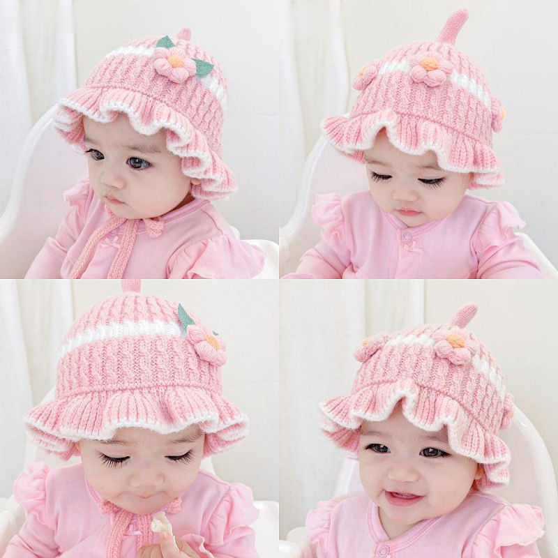 Baby girl autumn and winter hat super cute cute baby girl lace-up wool hat autumn baby ear protection hat autumn and winter