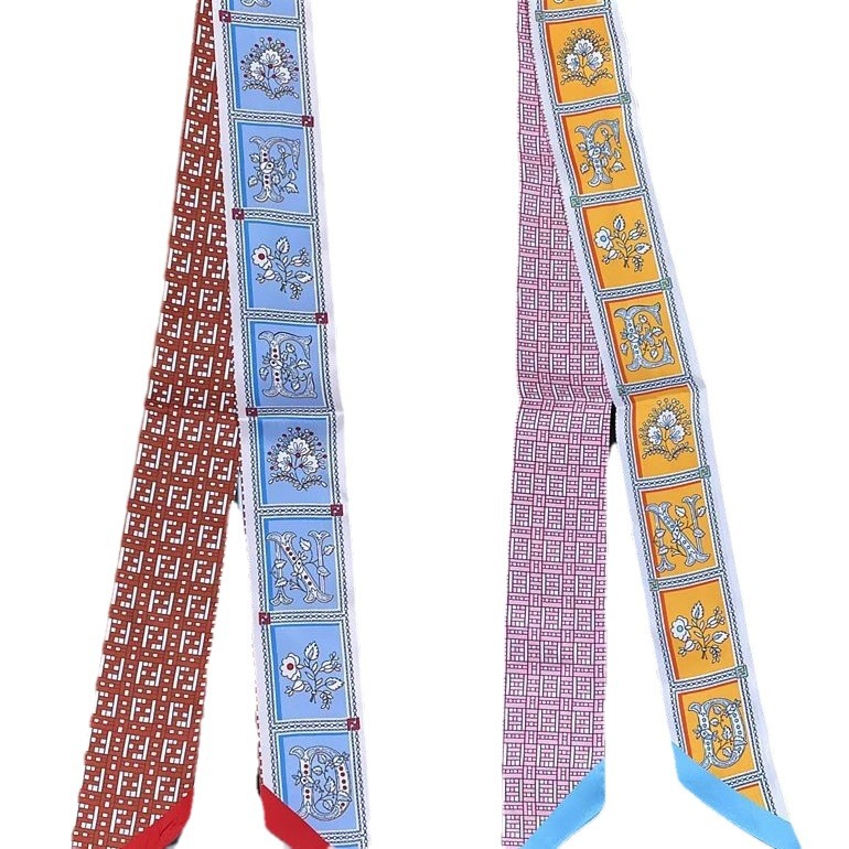 Senior Sense Black And White Slender Silk Scarf Decoration Grandma Style Long Scarf Narrow Version Silk Scarf Ribbon Tie Hair Scarf Item Picture