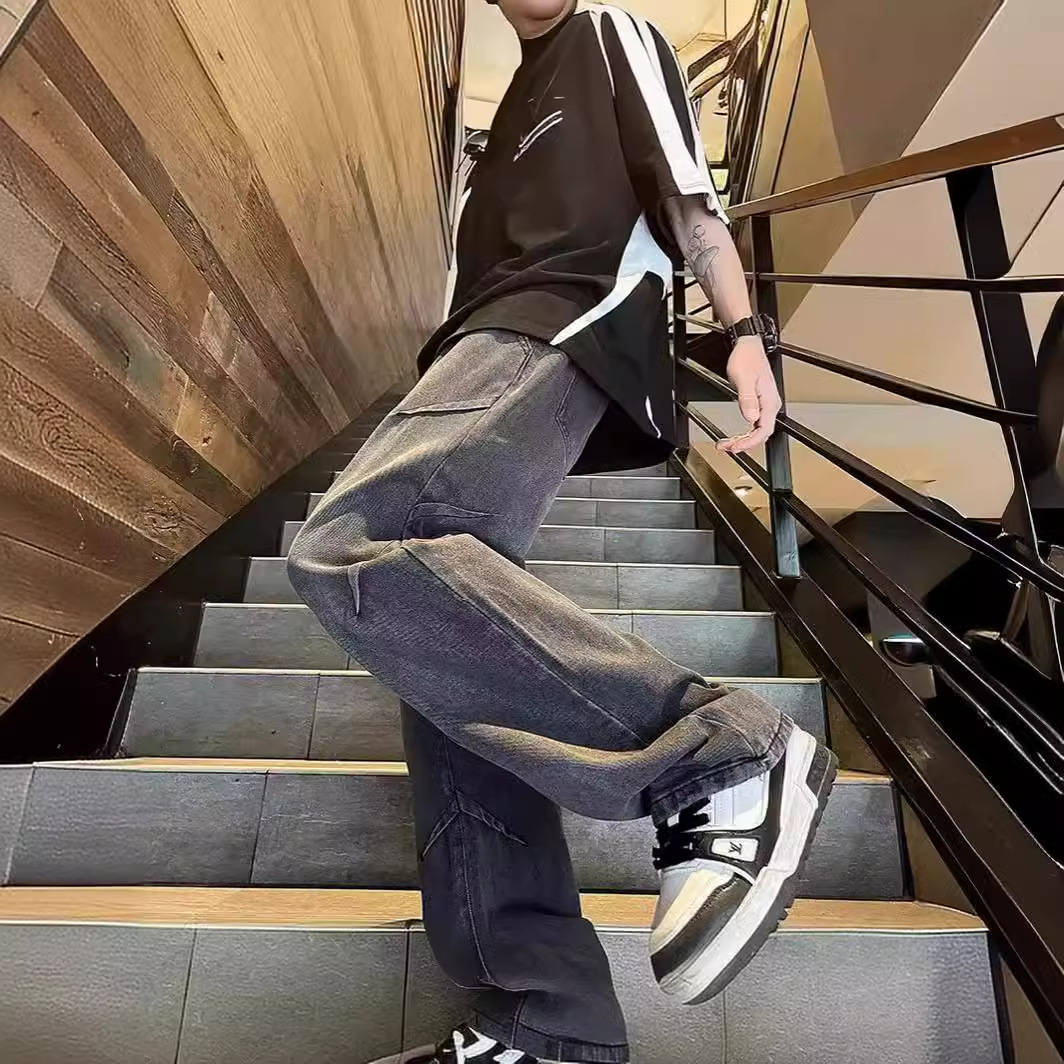 Men's 2024 Spring/Summer new Korean style trendy and individualistic slimming and leg-enhancing men's straight-leg casual jeans Specification image