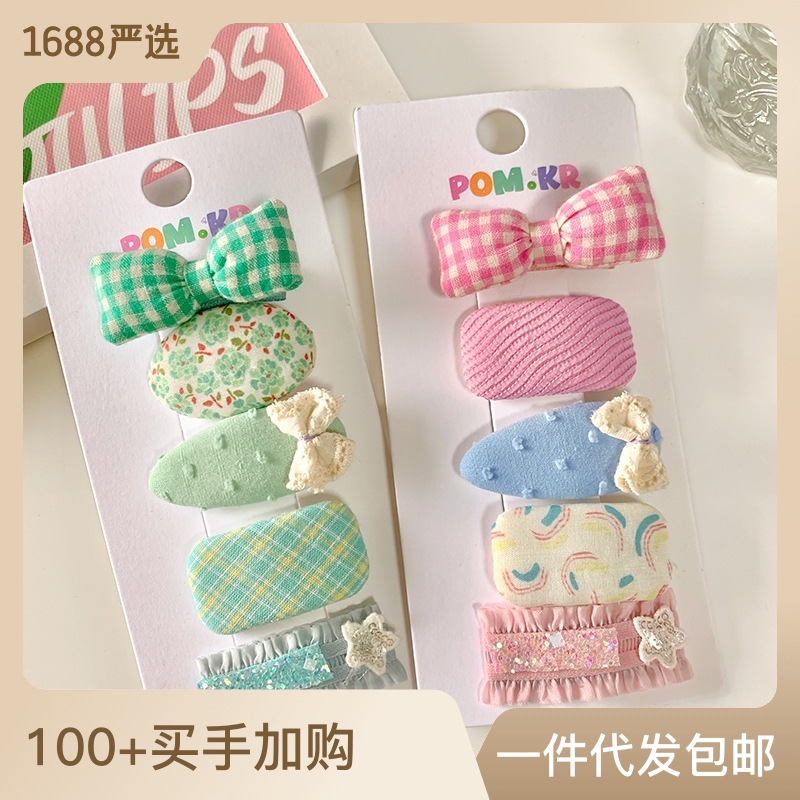 Korean Version Of The New Plaid Bow Children's Cloth Hair Clip Small Fresh Baby Floral Hair Card Girl Hair Clip Headwear