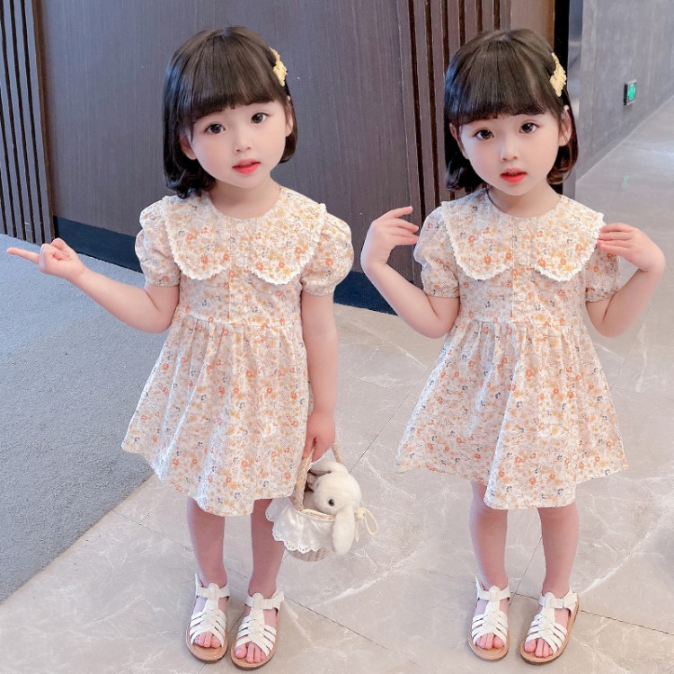 Girls' summer dress, baby floral print dress 2022 new style children's summer princess dress, little doll collar dress Specification image