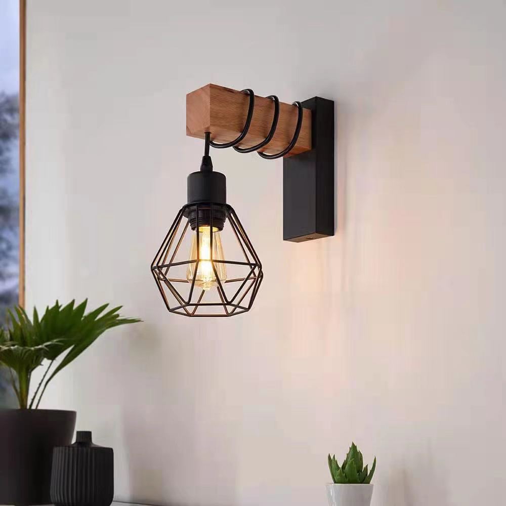 American Creative Wood Art Personality Bedroom Hallway Wall Lamp American Iron Lampshade Foreign Trade E27 Single Head Wall Lamp Application Scenario