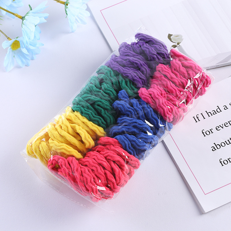 Japanese and Korean jacquard towel rings, children's colorful seamless hair ties, colorful simple high-elasticity hair ties, 100 pieces per bag details Picture