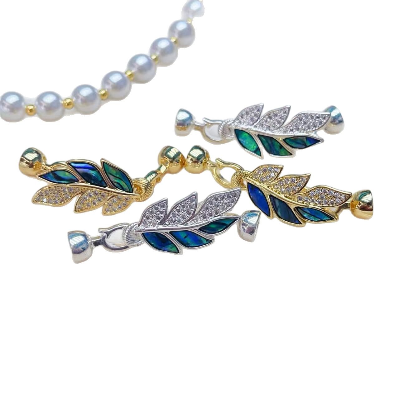 Copper-plated color-preserving DIY accessories, leaf-shaped buttons, pearl necklaces, bracelets, handcrafted beaded ending and connecting buckle accessories Item Picture