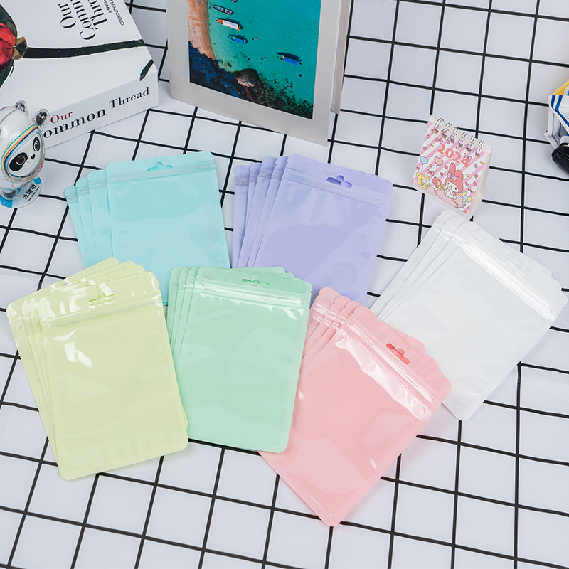 Macaron self-sealing bags, ins sealing bags, thickened transparent colored pearlescent bags, jewelry packaging bags, storage and packing bags Specification image