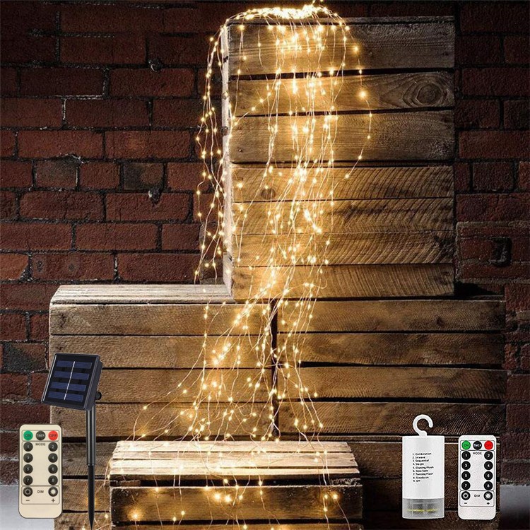 Cross-border LED external waterproof waterfall light string for household festive atmosphere Christmas horse tail light solar light string hanging on trees Specification image