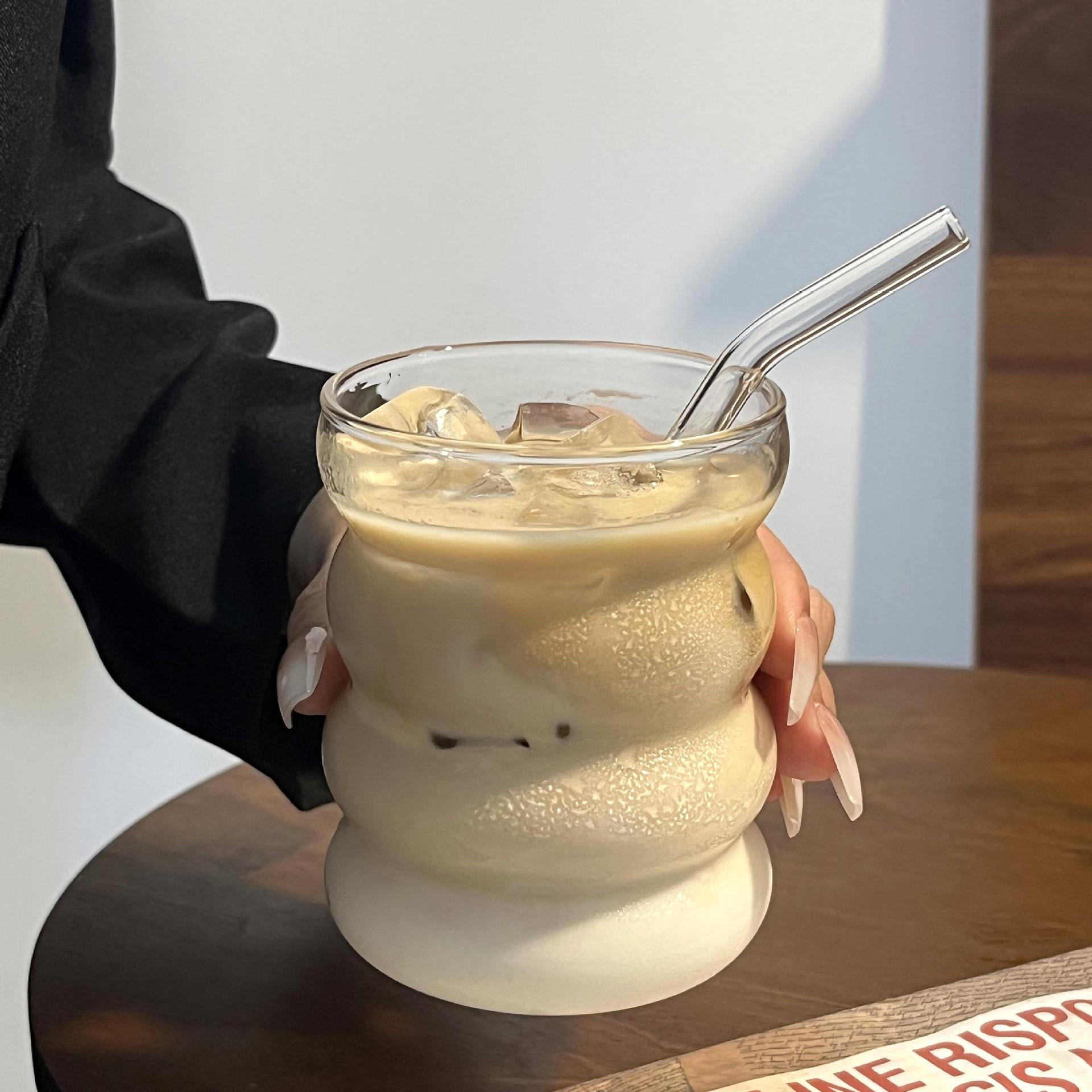 Transparent caterpillar cup, high borosilicate glass, simple thickened juice drink cup, heat-resistant household single-layer cup, milk cup details Picture