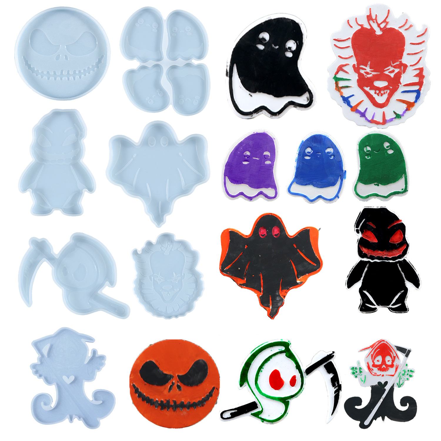 diy drip glue mold Halloween skeleton ghost keychain silicone mold cross-border exclusive full figure
