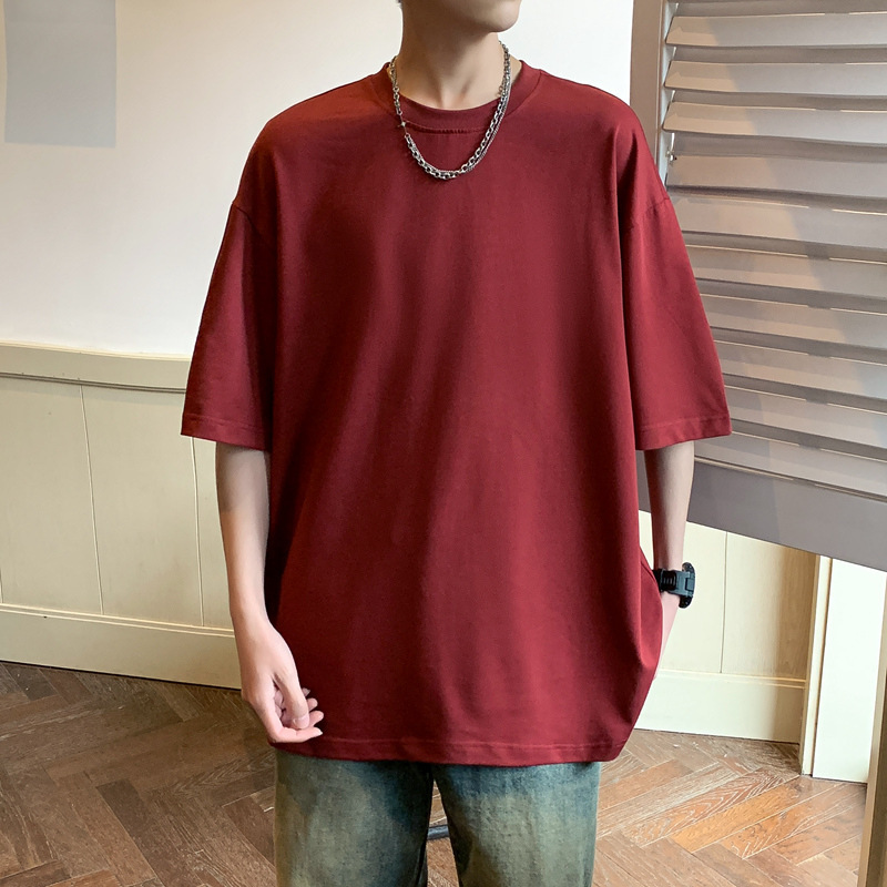 Short-sleeved T-shirt for men's summer 2024 new style, loose and versatile, round-neck solid color ice silk casual sporty half-sleeved shirt details Picture