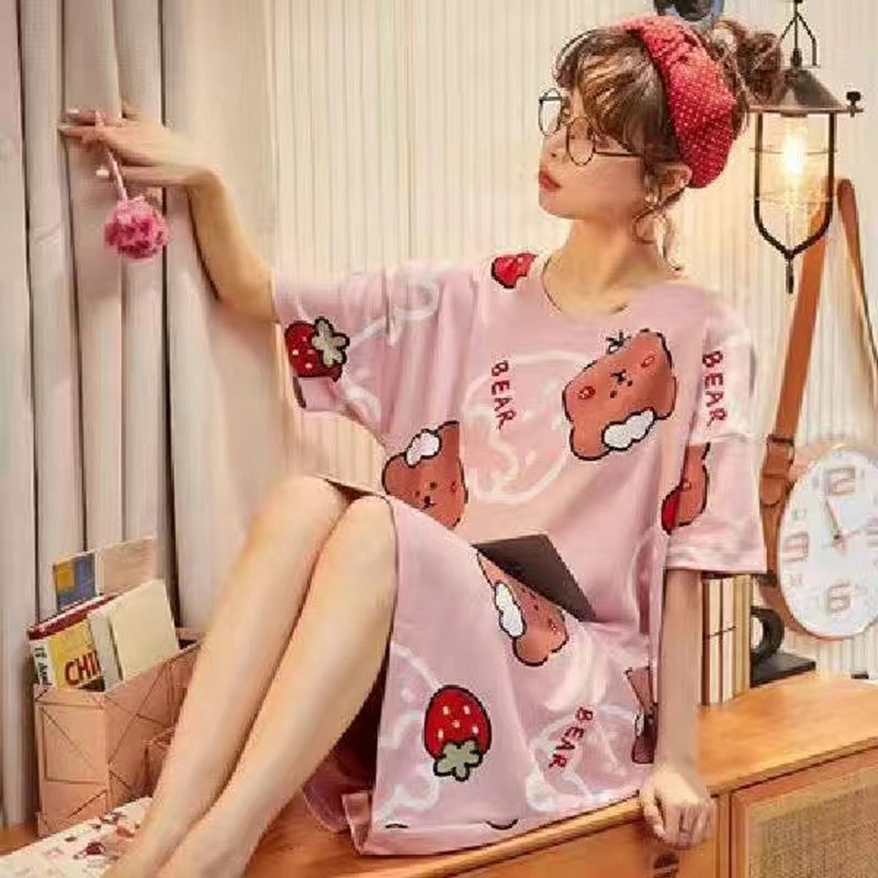 Pajama girl summer Korean version Pajama girl sleeping dress Short-sleeved lady summer home wear Loose student home wear cartoon Application Scenario