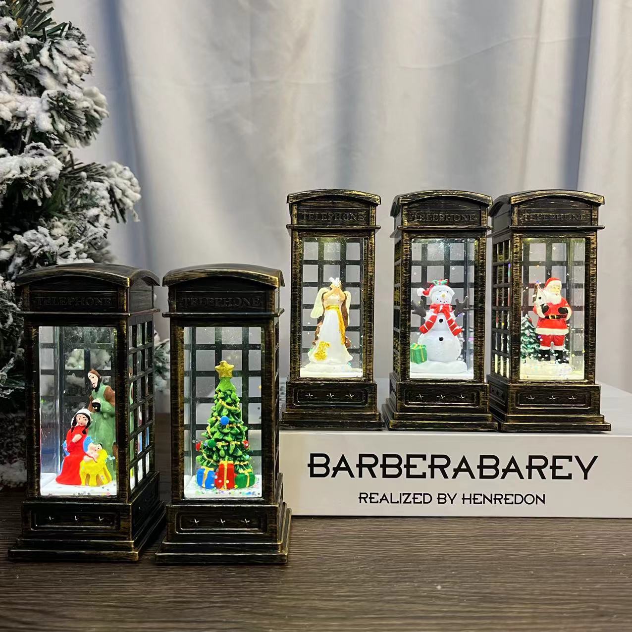 Christmas Wind Light Led European Style Retro Phone Booth Night Light Old Man Snowman Decorated Christmas Flooded Phone Booth