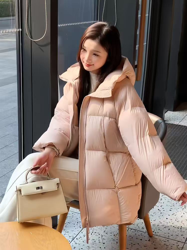 连帽外套女白鹅绒面包服张贝贝中长款加厚羽绒服泡芙云朵黑色氨纶详情23