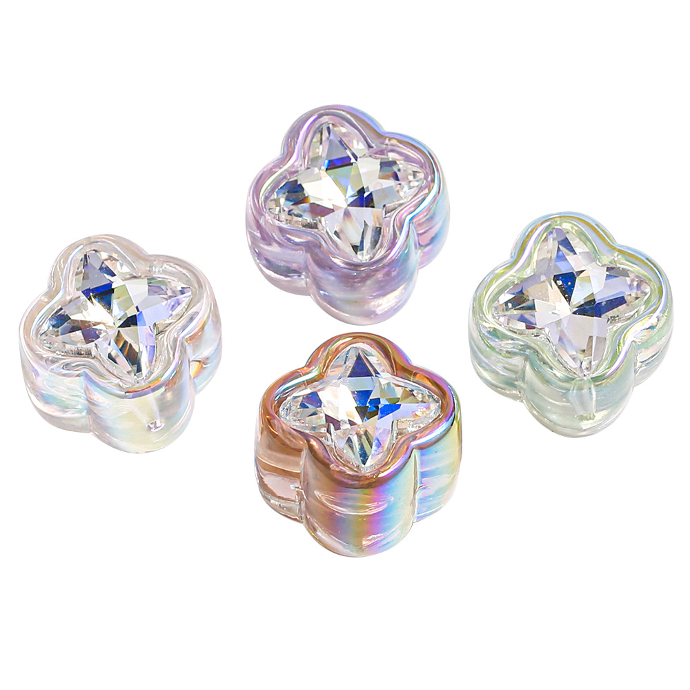 Heidi transparent through-hole four-leaf clover scattered bead pendant accessory, diy bag, handcrafted material wholesale Item Picture