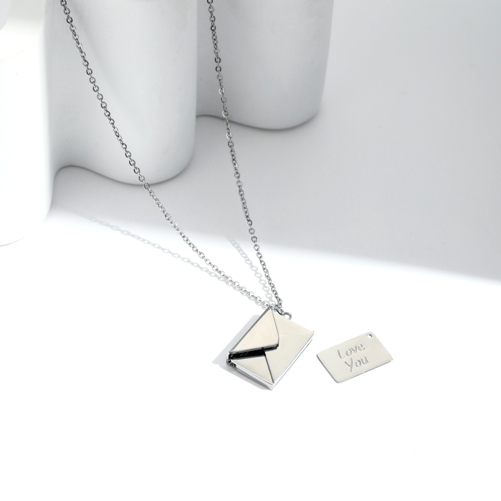 Personalized and creative love letter envelope titanium steel necklace for ladies, unique and non-fading, openable collarbone chain pendant jewelry details Picture